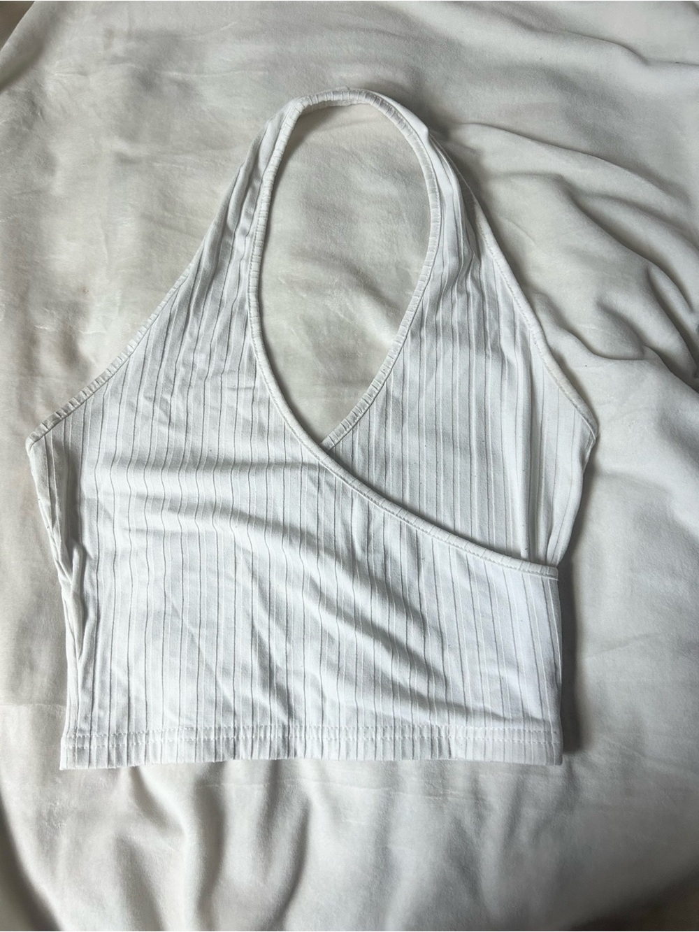SHEIN White Ribbed Wrap Halter Crop Camisole